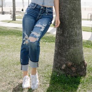 Judy Blue Ripped Boyfriend Jeans - Medium Blue Size 1/25